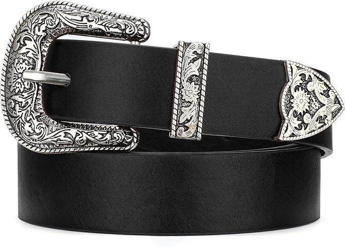 Western Cowgirl Belts for Women Country Cowboy Vintage Leather Engraved Buckle Belt for Jeans Dre... | Amazon (US)