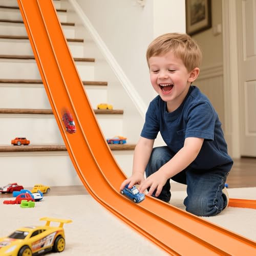 Upgrade Flexible Race Track for Hot Wheels Cars Flex Tracks for Kids 3+, 15Ft Race Car Track Compatible with Hot Wheels, Matchbox and Diecast 1/64th Cars, Roll Up Car Ramp Toy with Strong Suction Cups | Amazon (US)