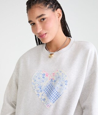 Cloud Soft Patchwork Heart Oversized Crew Sweatshirt | Aeropostale