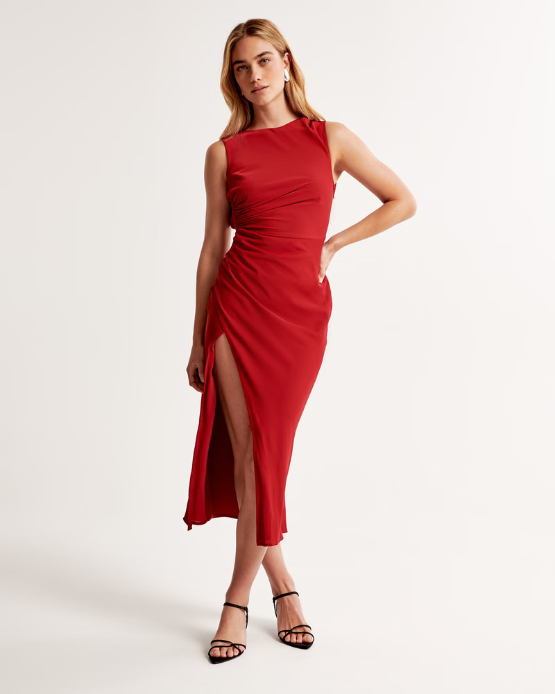 Draped High-Neck Shell Midi Dress | Abercrombie & Fitch (US)