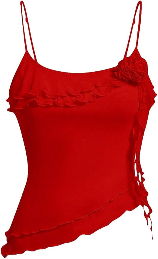 GORGLITTER Women's 3D Flower Asymmetrical Top Square Neck Sleeveless Y2k Crop Cami Tops | Amazon (US)