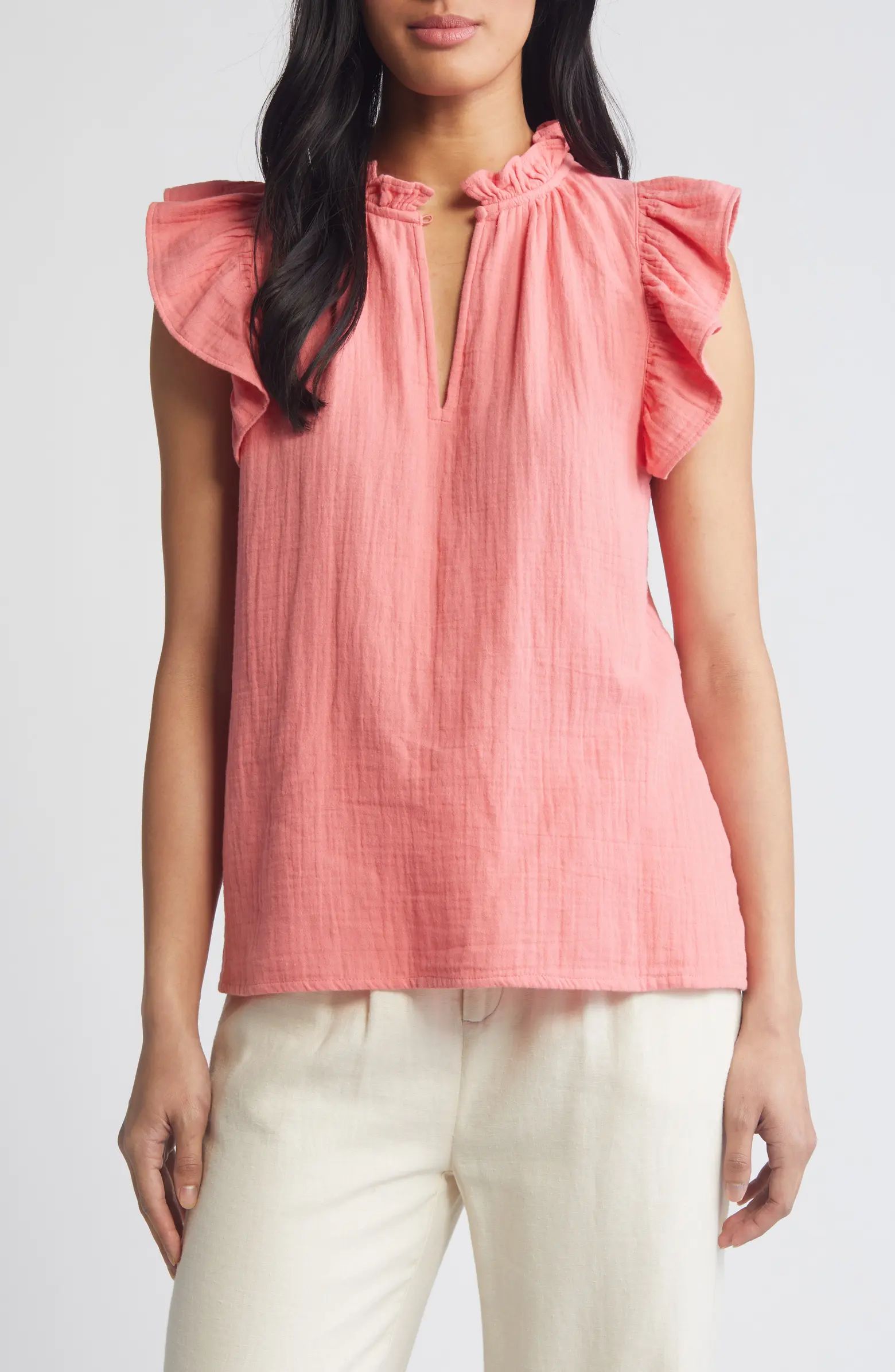 Flounce Sleeve Cotton Gauze Top | Nordstrom