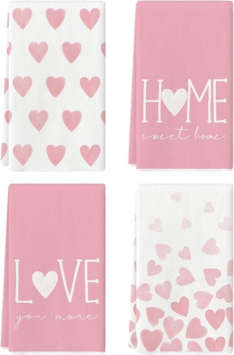 Artoid Mode Pink Heart Love Valentine's Kitchen Towels Dish Towels, 18x26 Inch Farmhouse Annivers... | Amazon (US)