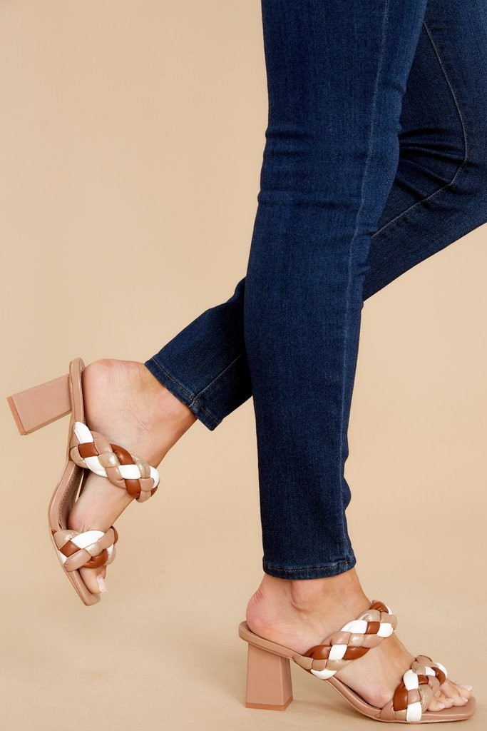 Lasting Promise Tan Multi High Heel Braided Sandals | Red Dress 