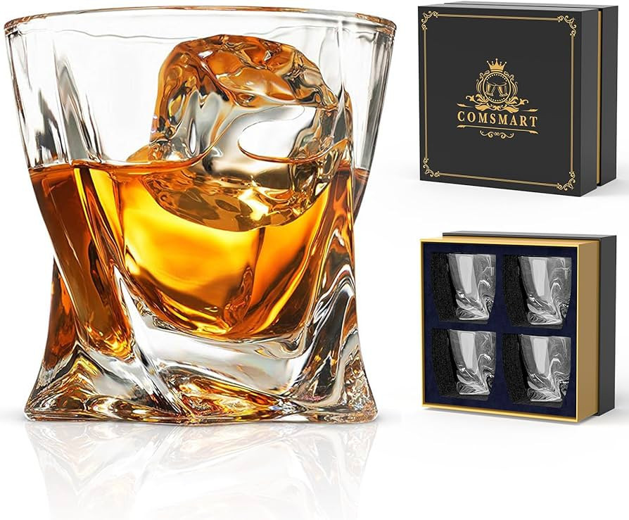 Comsmart Whiskey Glass Set of 4 with Luxury Box, 10 oz Crystal Old Fashioned Lowball Rocks Glasse... | Amazon (US)