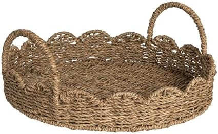 Household Essentials Round Handwoven Seagrass Tray with Scalloped Edge and Handles, Natural | Amazon (US)