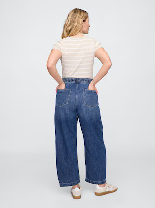 Mid Rise SuperSoft Pull-On Barrel Jeans | Gap Factory