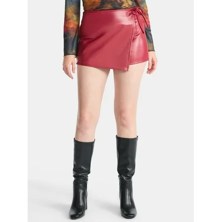 Madden NYC Women s Faux Leather Wrap Skort | Walmart (US)