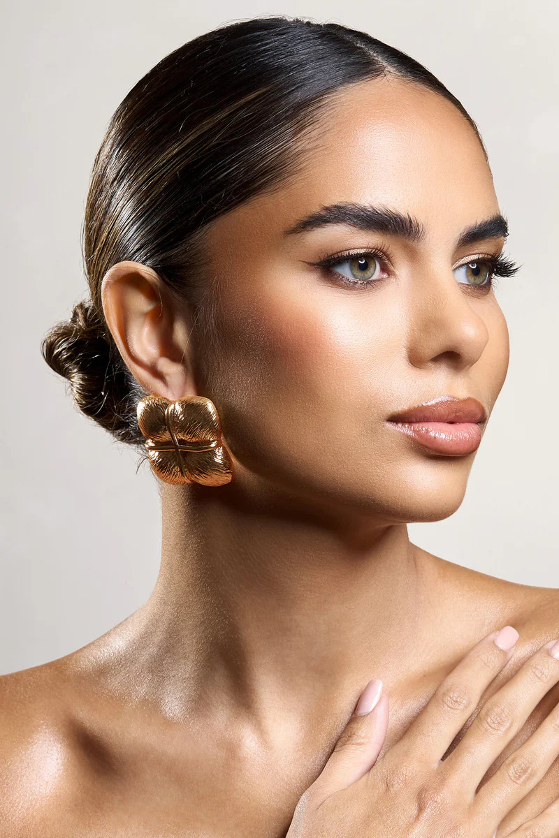 Winifred  Gold Textured Square Statement Earrings | Club L London