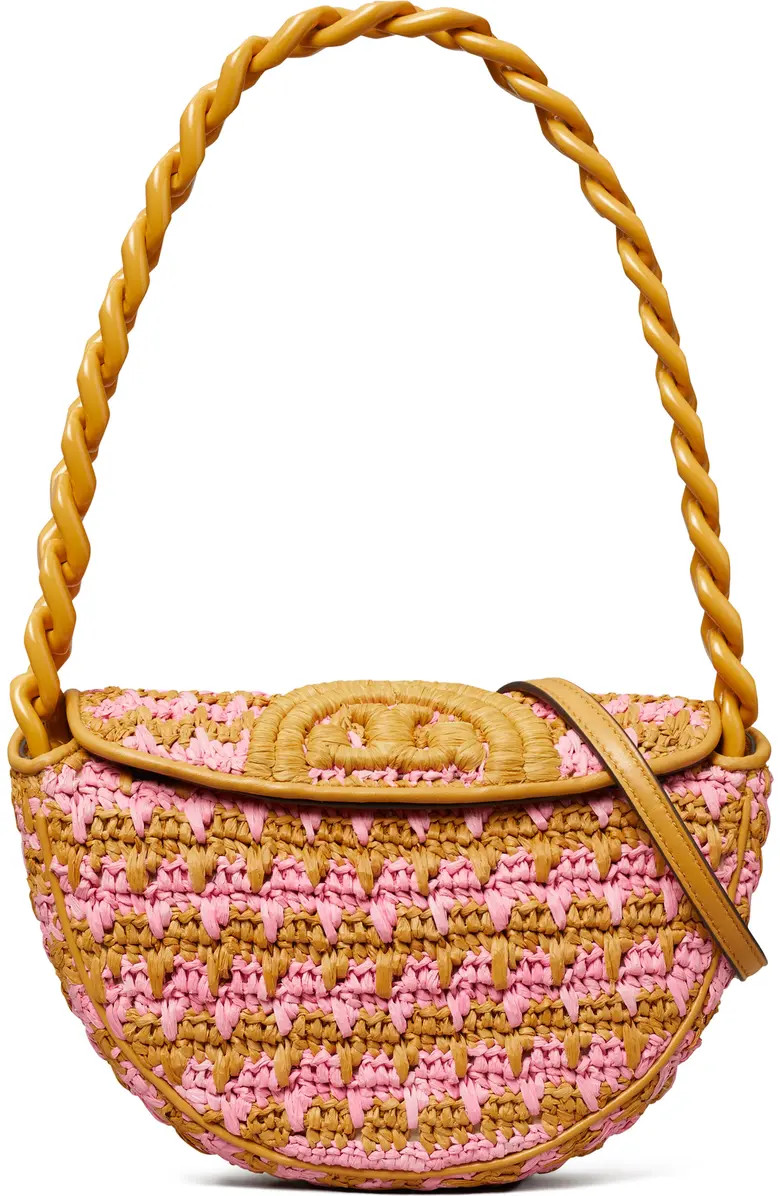 Mini Fleming Soft Raffia Crochet Crescent Shoulder Bag | Nordstrom