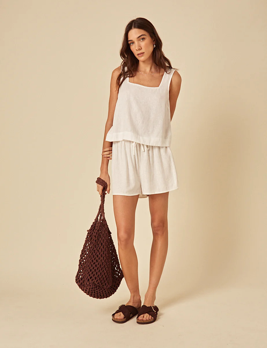 White Linen-Blend Drawstring Shorts | Nobody's Child