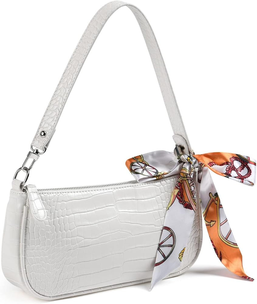 Retro Classic Clutch Bag for Women, Crocodile Leather Underarm Bag Small Purse with Ribbon, Zippe... | Amazon (US)