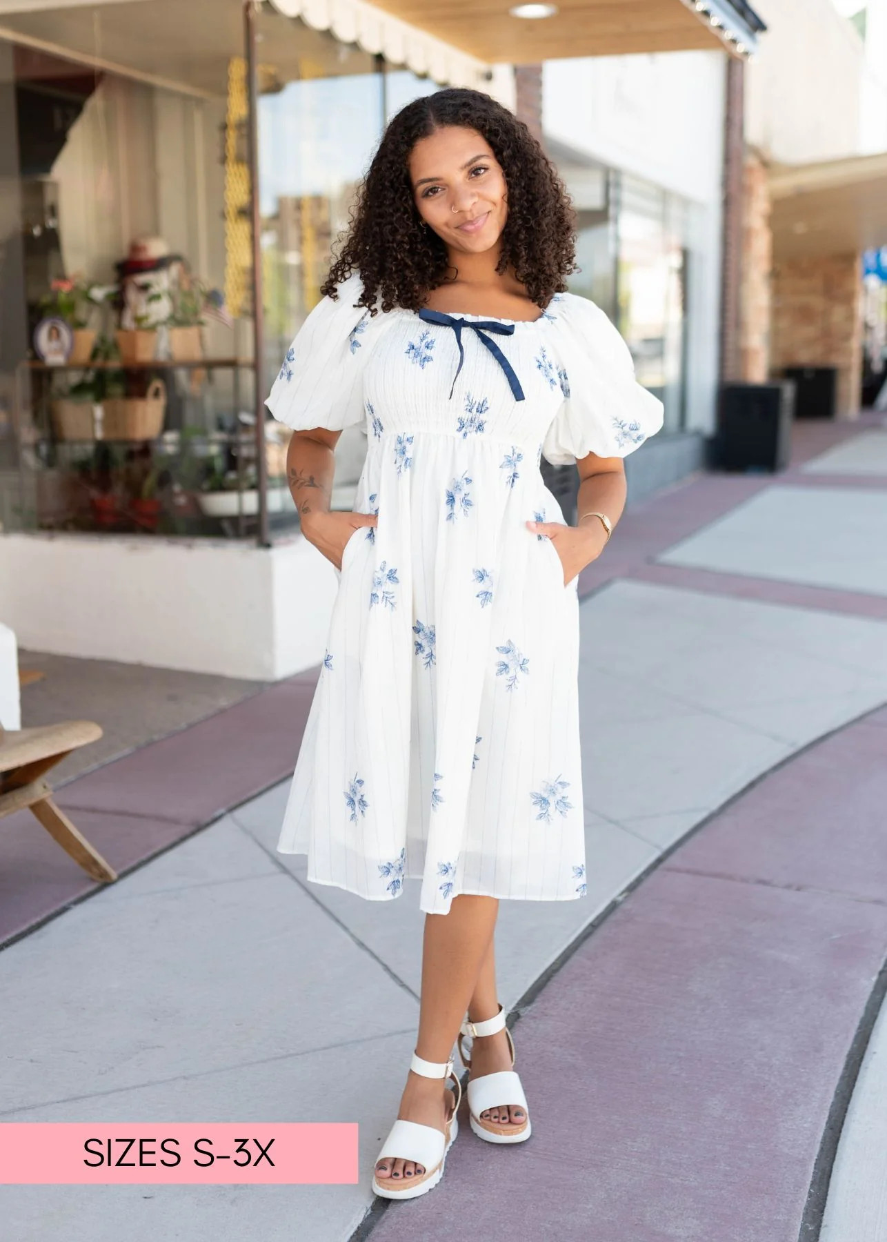 Eve Blue Floral Smocked Dress | My Sister's Closet Boutique