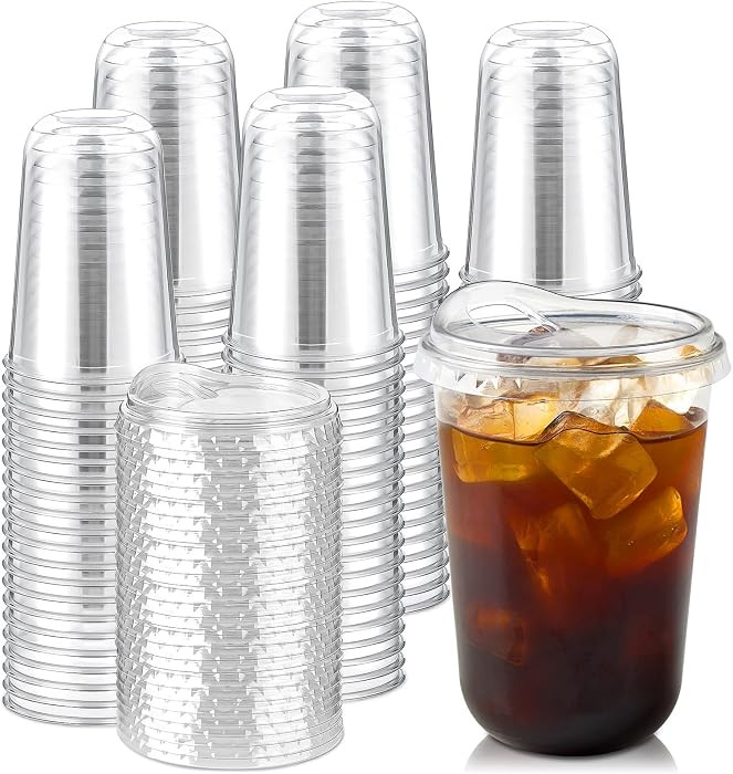 Round Bottom Clear Plastic Cups with Sip Lids, 100 Sets, 16 Oz Disposable Iced Coffee Cups with S... | Amazon (US)