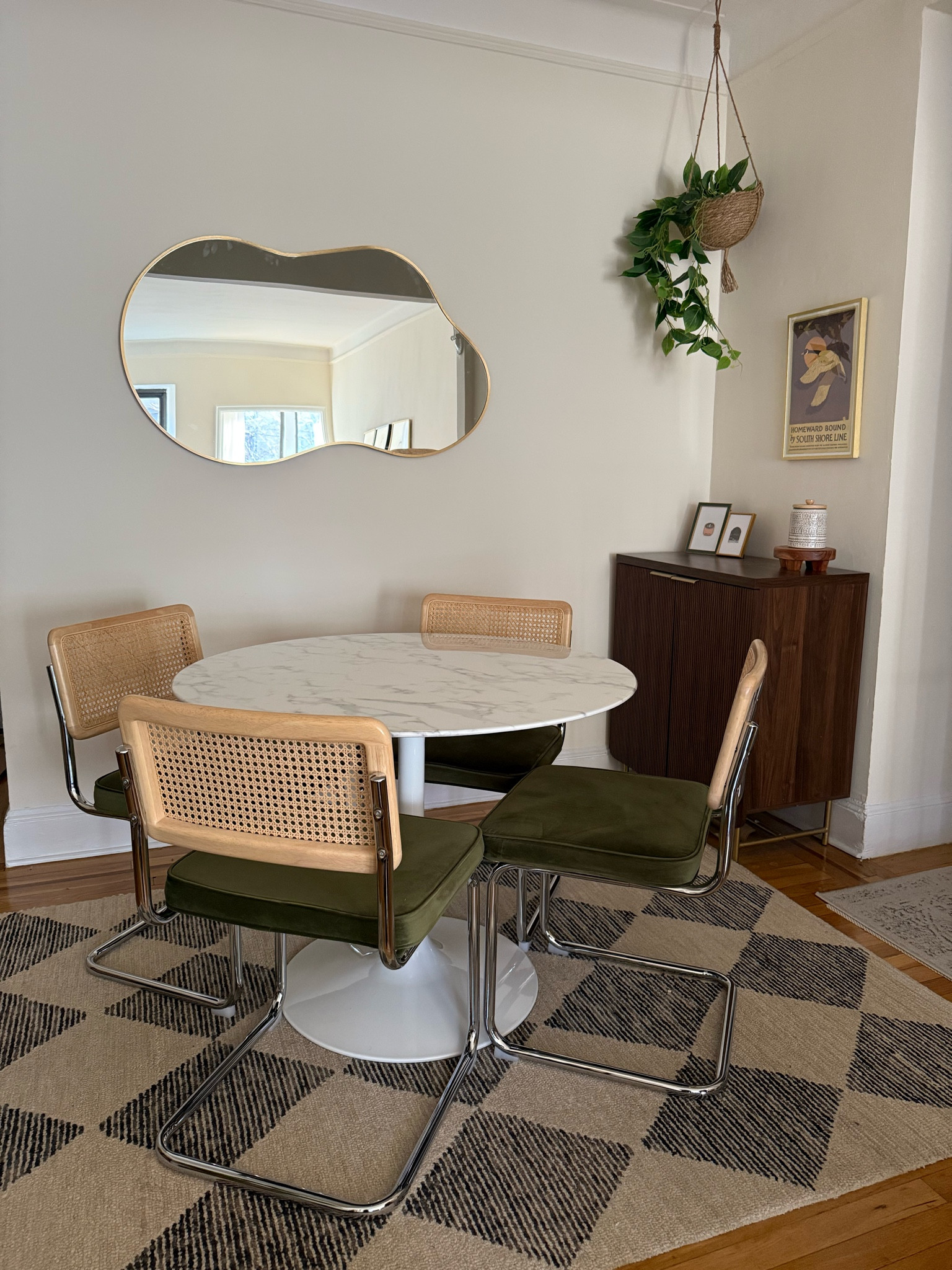 Apartment dining nook links
Rug, chairs & mirror all Amazon!
Table is 40x40

#LTKStyleTip #LTKHome