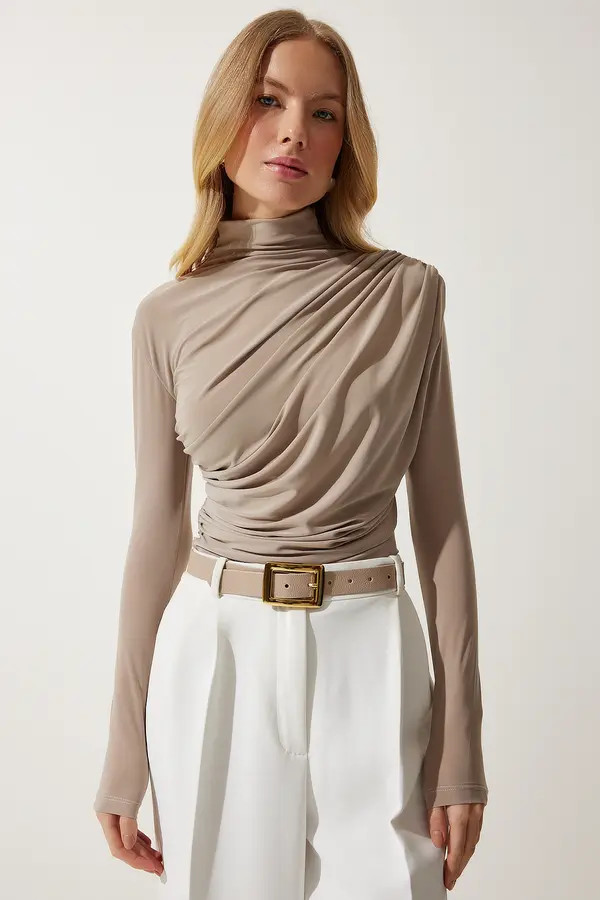 Happiness İstanbul Bluse - Beige - Eng - Trendyol | Trendyol DE