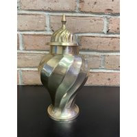 Brass Urn With Lid From India Ginger Jar Temple Memorial For Pets All Around Swirl Design Height About 9 Inches | Etsy (US)