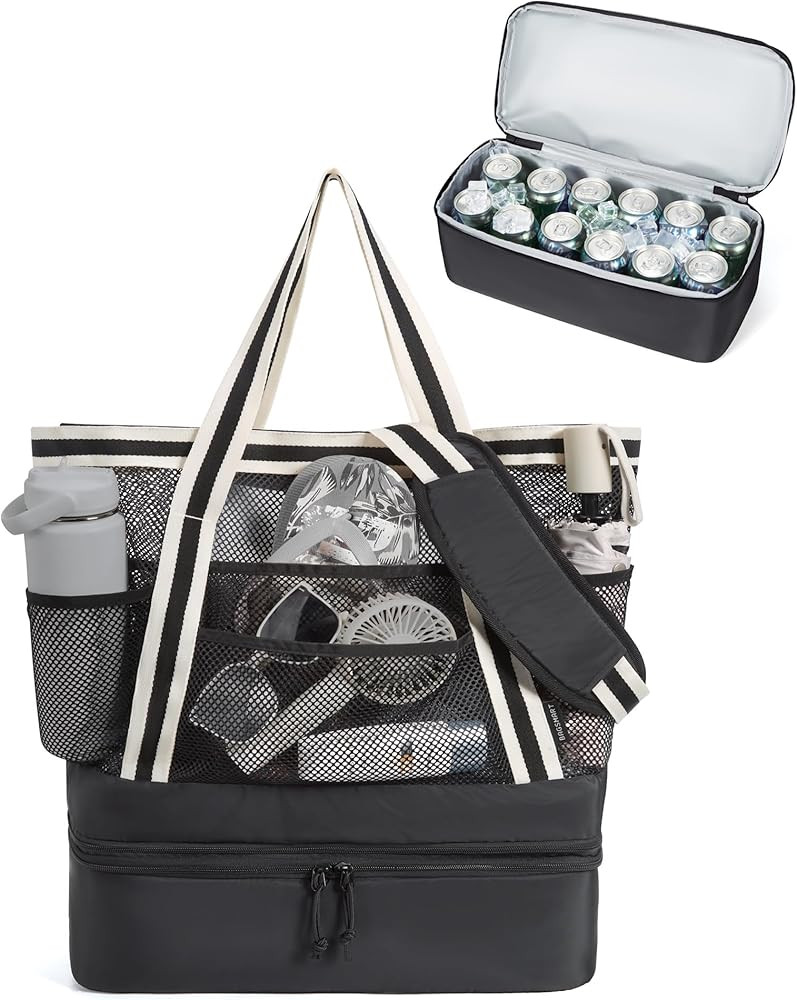 BAGSMART Beach Bag with Cooler, Mesh Beach Tote Bag with Zipper and Pockets Large Packable for Po... | Amazon (US)