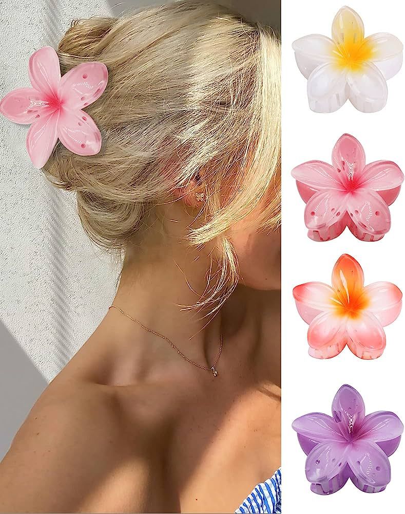 Flower Hair Claw Clips-4PCS for Thick Hair,Strong Hold Nonslip,Hawaiian,Cute Large Hair Clips,Ban... | Amazon (US)