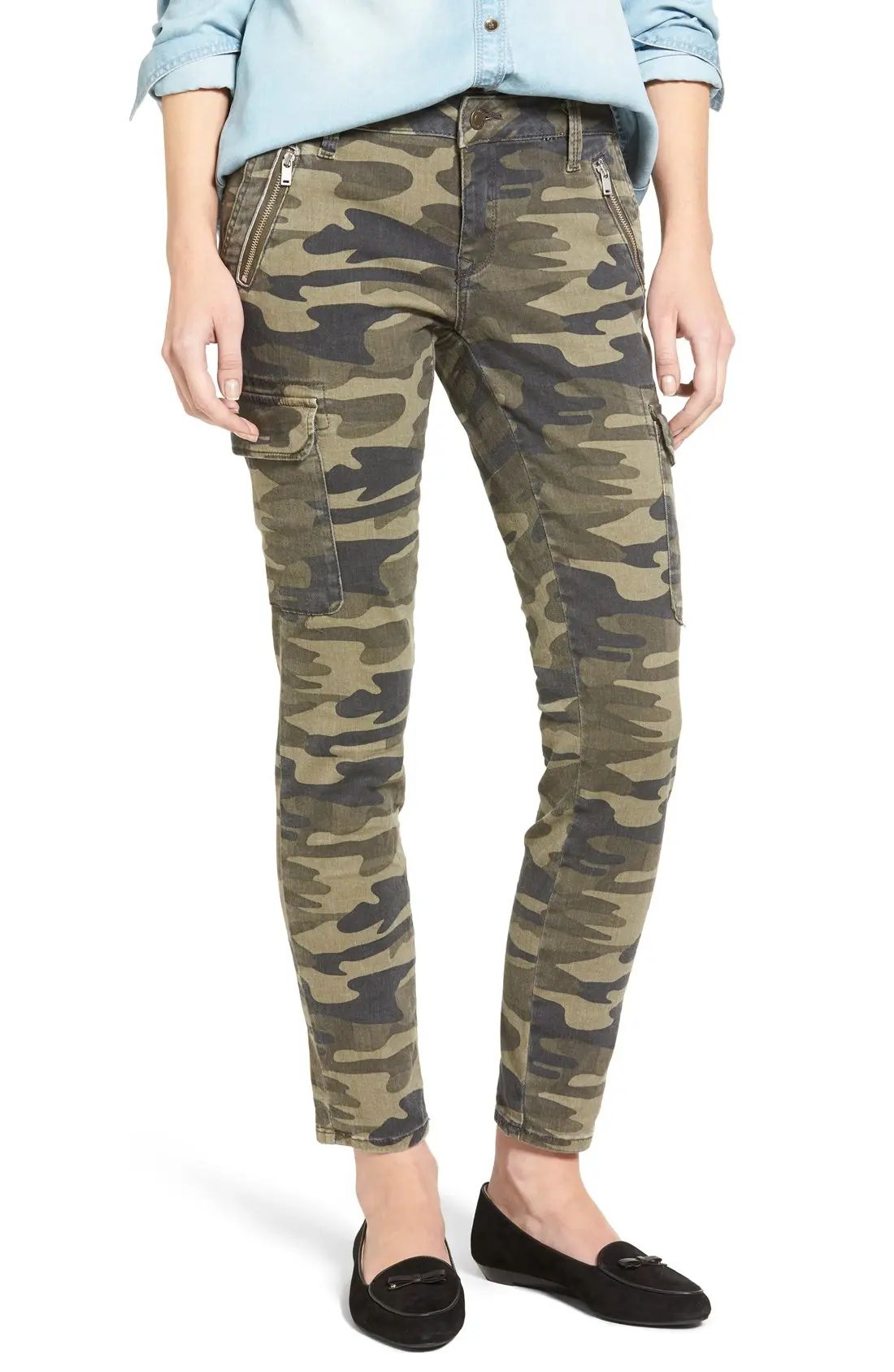 Women's Mavi Jeans Juliette Camo Print Military Cargo Pants, Size 27 - Green | Nordstrom