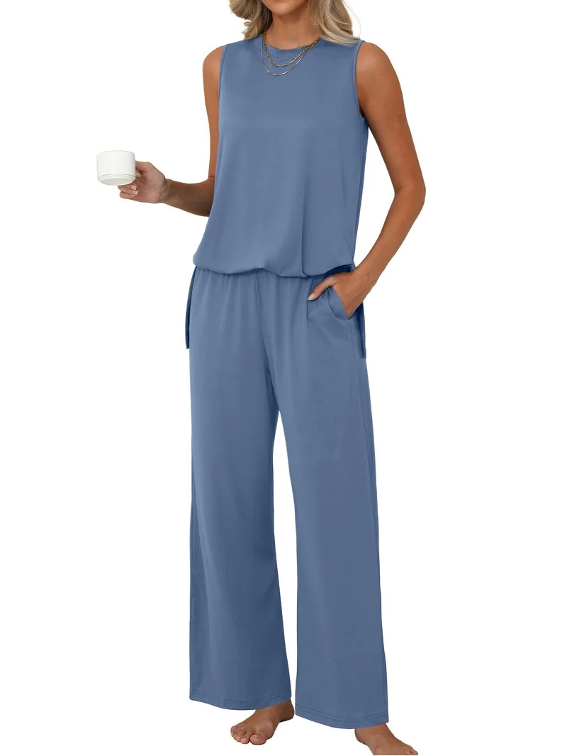 MINTREUS Lounge Sets for Women Knit Loose Tank Top Wide Leg Pants Soft Comfy Pajamas Set 2-Piece ... | Walmart (US)