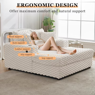 60" Oversized Chaise Lounge - Sofa bed with cup holder, USB/Type-C charging & throw pillows. Plush cozy reading chair for home. | Target