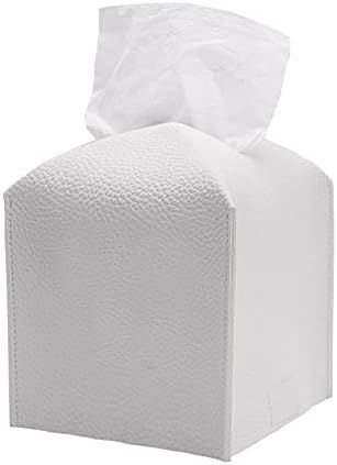 Tissue Box Cover Leather, Modern White Tissue Box Cover with Under Strap, Tissue Box Holder, Square  | Amazon (UK)