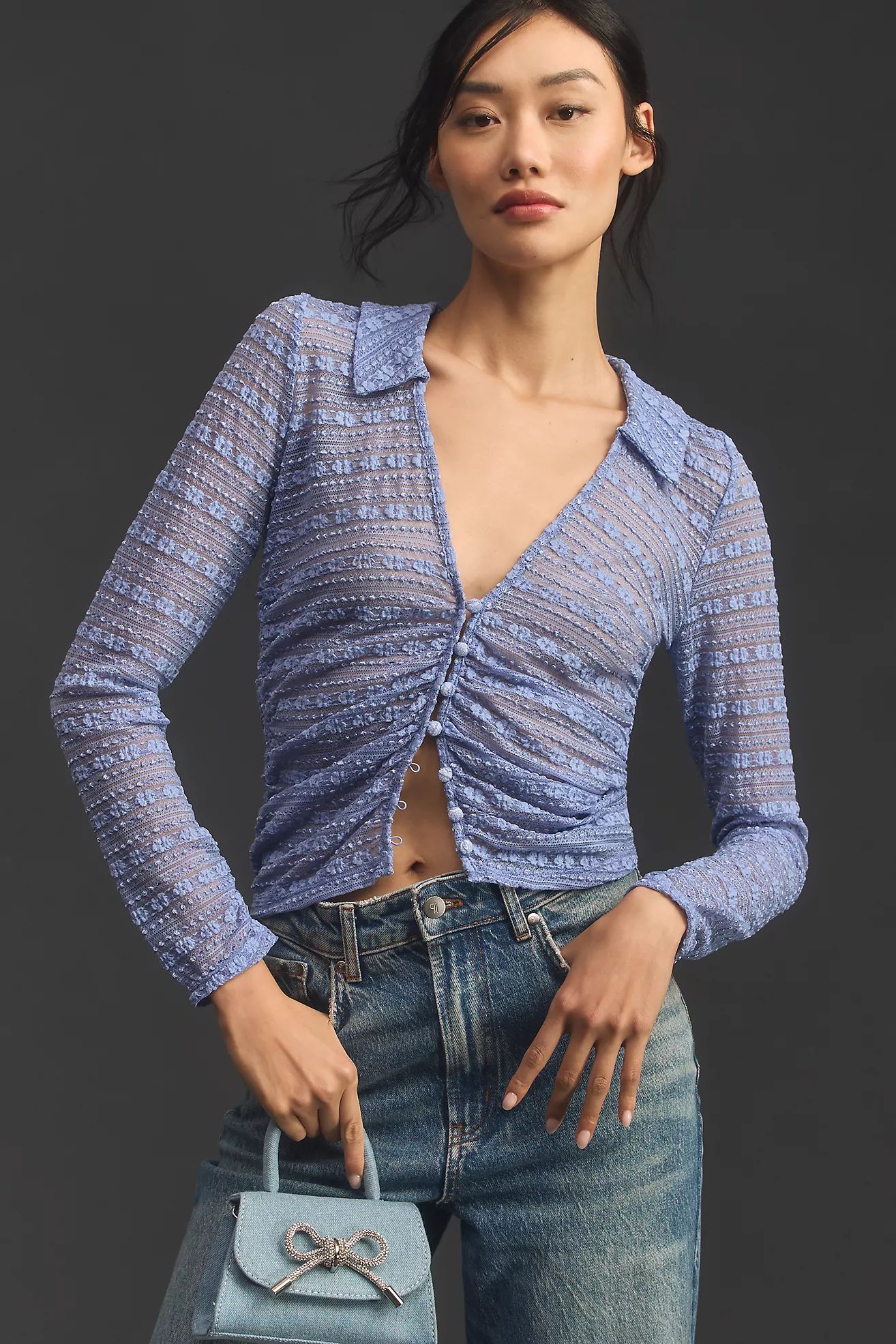 By Anthropologie Long-Sleeve V-Neck Floral Lace Top | Anthropologie (US)