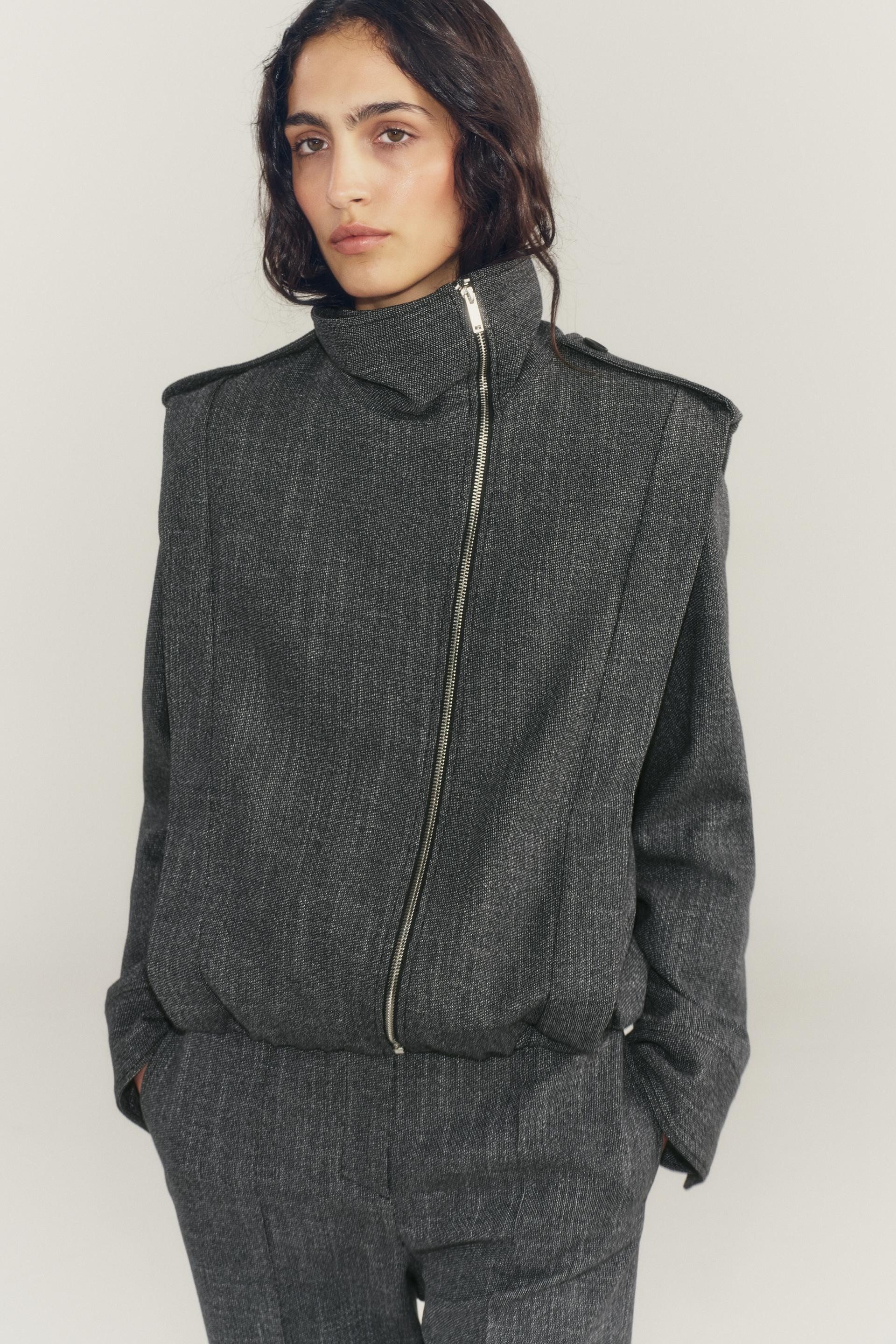 Zara - Zw Collection Shoulder Tab Bomber Jacket - Dark Gray - M - Woman | Zara US
