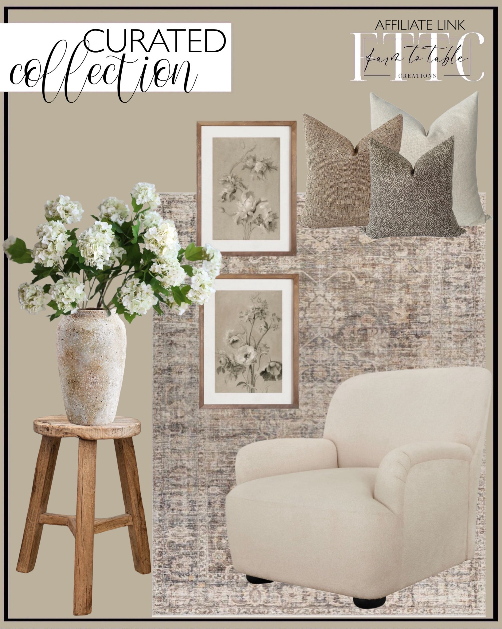 Curated Collection. Follow @farmtotablecreations on Instagram for more inspiration.

Becki Owens x Surya Marlene Vintage Dark Brown Area Rug. Serene Pillow Cover Set Hackner Home. Antique Neutral Floral Print SET of Two | Vintage Muted Art | Digital. Vintage Elm Wood Round Stool. Artisan Handcrafted Terracotta Vases. 25" Faux Snowball Flower in Cream/Green, Real Touch Flowers. Better Homes & Gardens Waylen Accent Chair, by Dave & Jenny Marrs


#LTKSaleAlert #LTKHome #LTKFindsUnder50