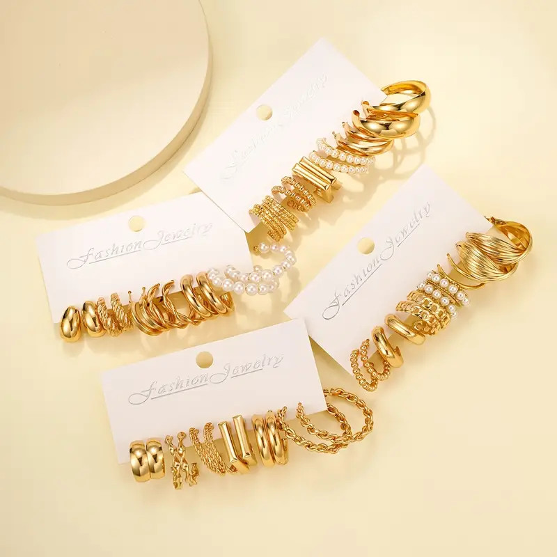 48pcs Elegant Golden Hoop Earrings Set Trendy C-shaped Alloy Earrings Vintage Jewelry Accessories... | Temu Affiliate Program