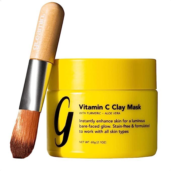 Gleamin Turmeric Vitamin C Clay Mask & Mask Brush - Clay Face Mask with Aloe - Vegan Blemish Trea... | Amazon (US)