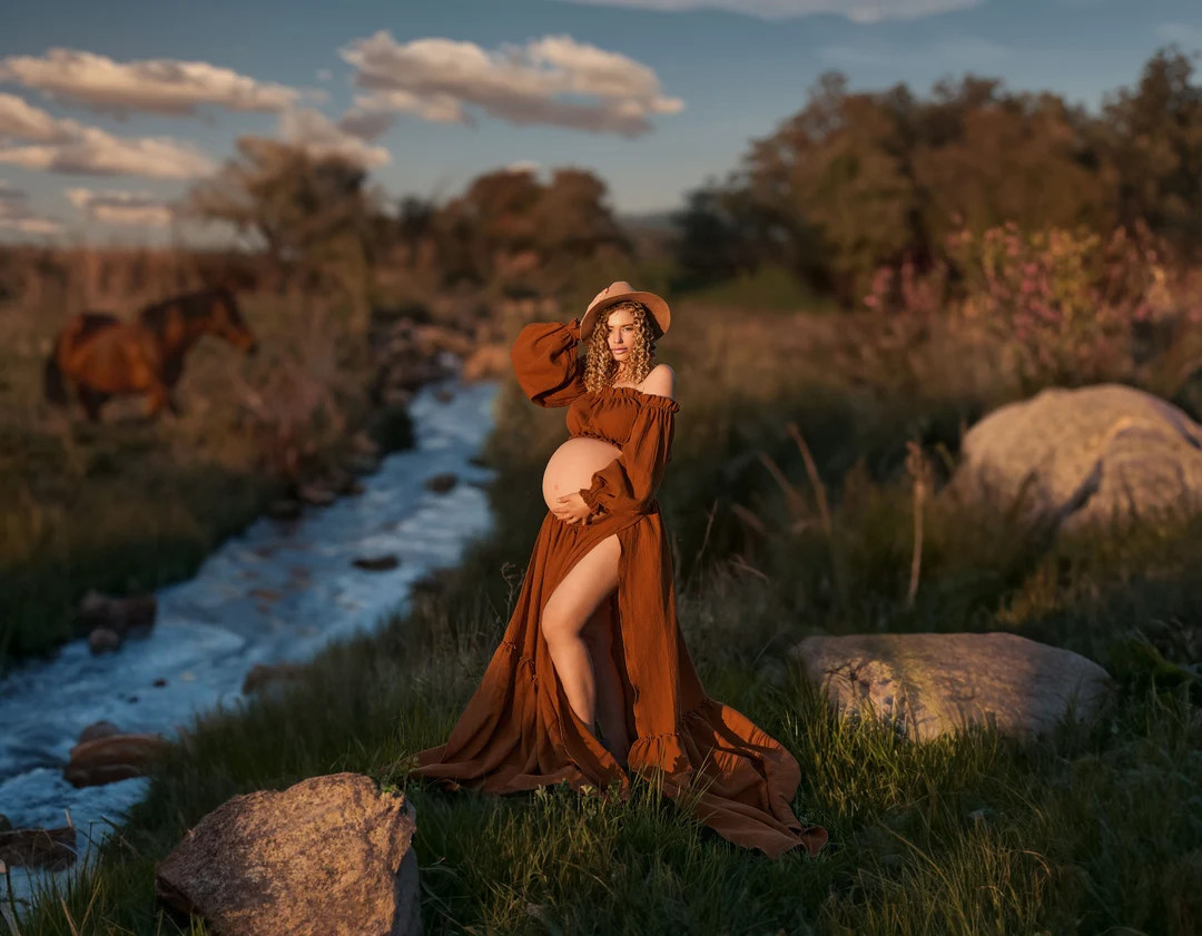 Rust maternity dress for photo shoot , ready to ship bohemian gown, two piece photography dress | Etsy (US)