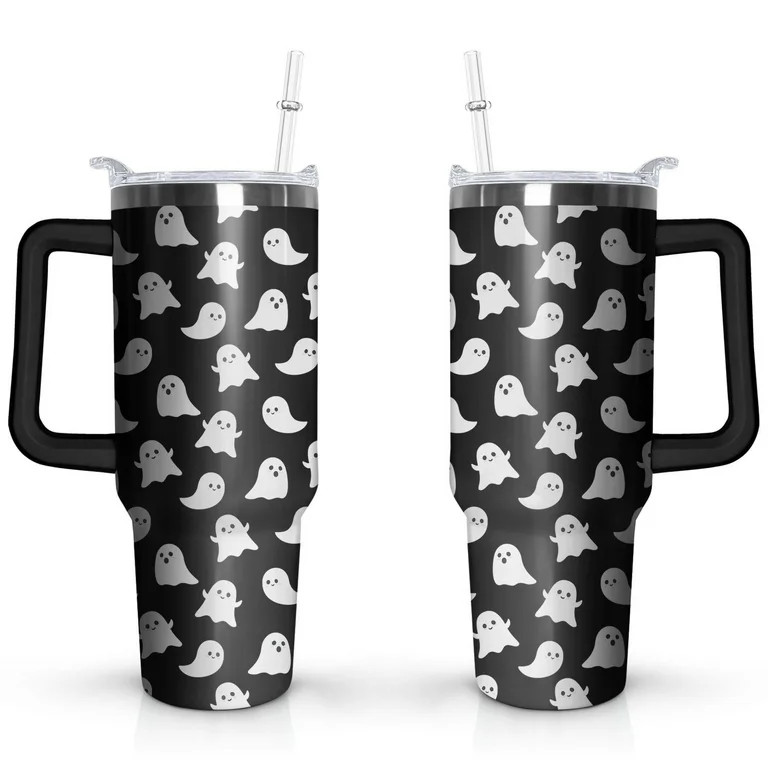 Halloween Ghosts 40 Oz Tumbler with Handle and Straw, Cute Spooky Stainless Steel Double Walled V... | Walmart (US)