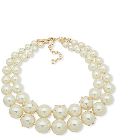 Anne Klein Gold Tone Beaded Statement Necklace - Pearl | Dillard's