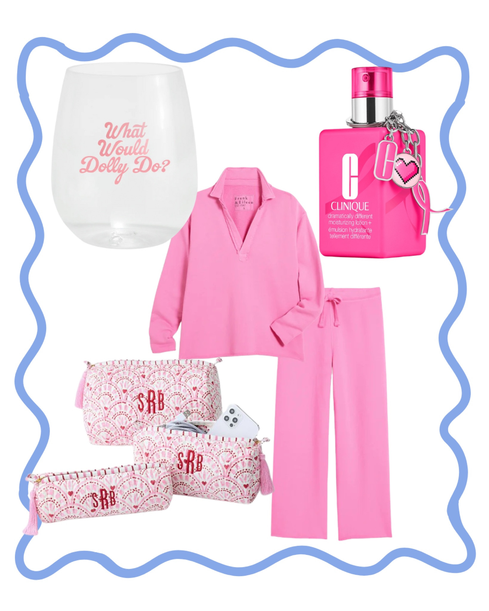 Cosmetic bags makeup bags Clinique moisturizer wine glass Dolly Parton travel set outfit pink monogram 

Preppy style | Gift ideas 

#LTKTravel #LTKOver40 #LTKGiftGuide