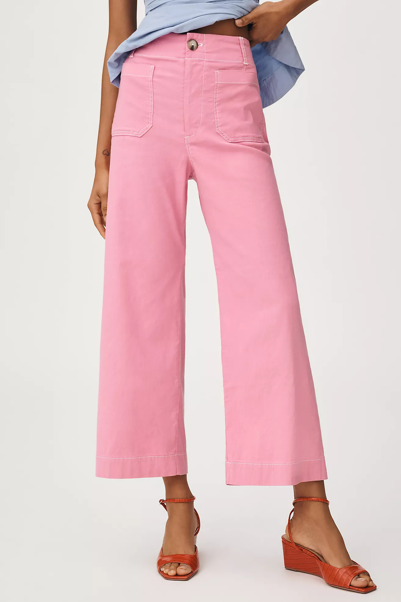 The Colette Cropped Wide-Leg Pants by Maeve: Contrast-Stitch Edition | Anthropologie (US)