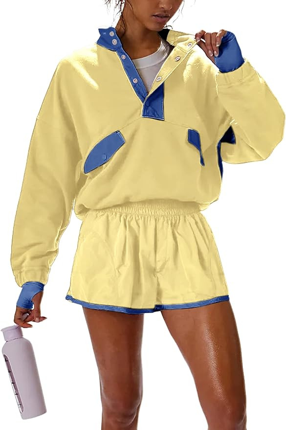 Women's Two Piece Short Sets Summer Lounge Sweatsuits Long Sleeve Outfits Travel Tracksuit with P... | Amazon (US)