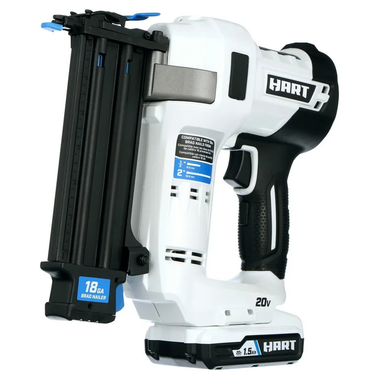 HART 20-Volt 2-inch 18-Gauge Battery-Powered Brad Nailer Kit, (1) 1.5Ah Lithium-Ion Battery | Walmart (US)