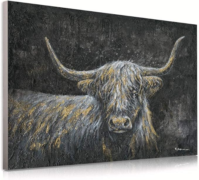 Highland Cow Canvas Print Black and White Highland Cow Pictures Wall Art Prints Wall Animal Canva... | Amazon (US)