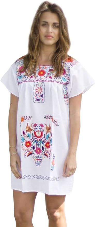 Liliana Cruz Embroidered Mexican Peasant Mini Dress | Amazon (US)