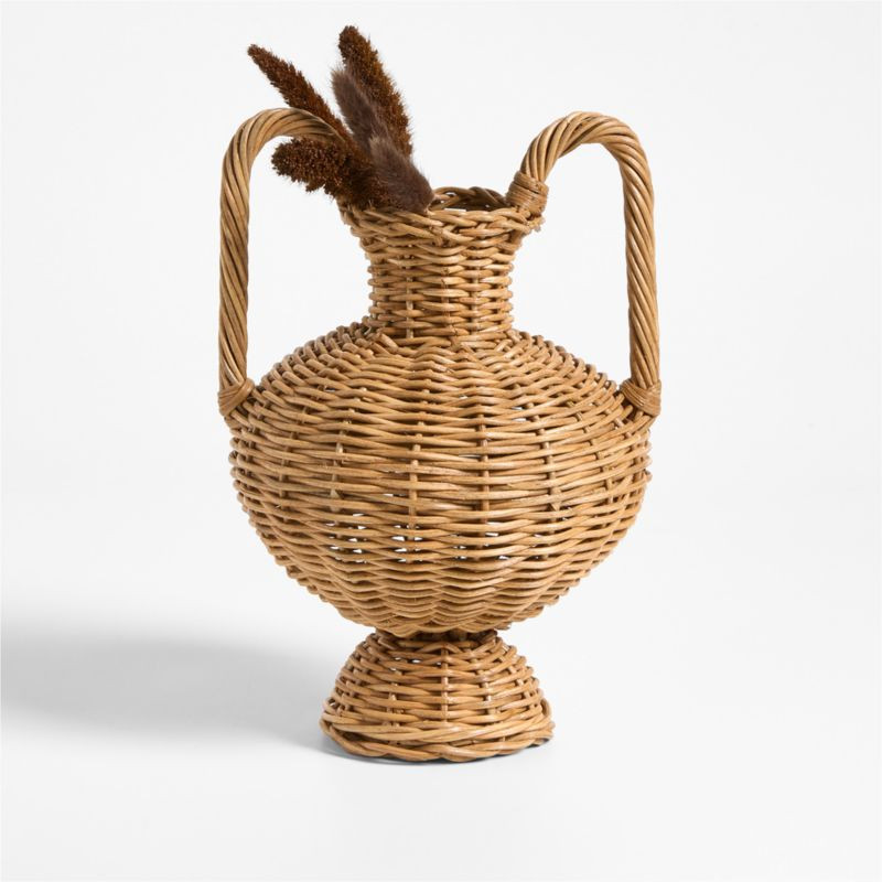 Alford Small Brown Woven Rattan Double Handle Vase 12" + Reviews | Crate & Barrel | Crate & Barrel