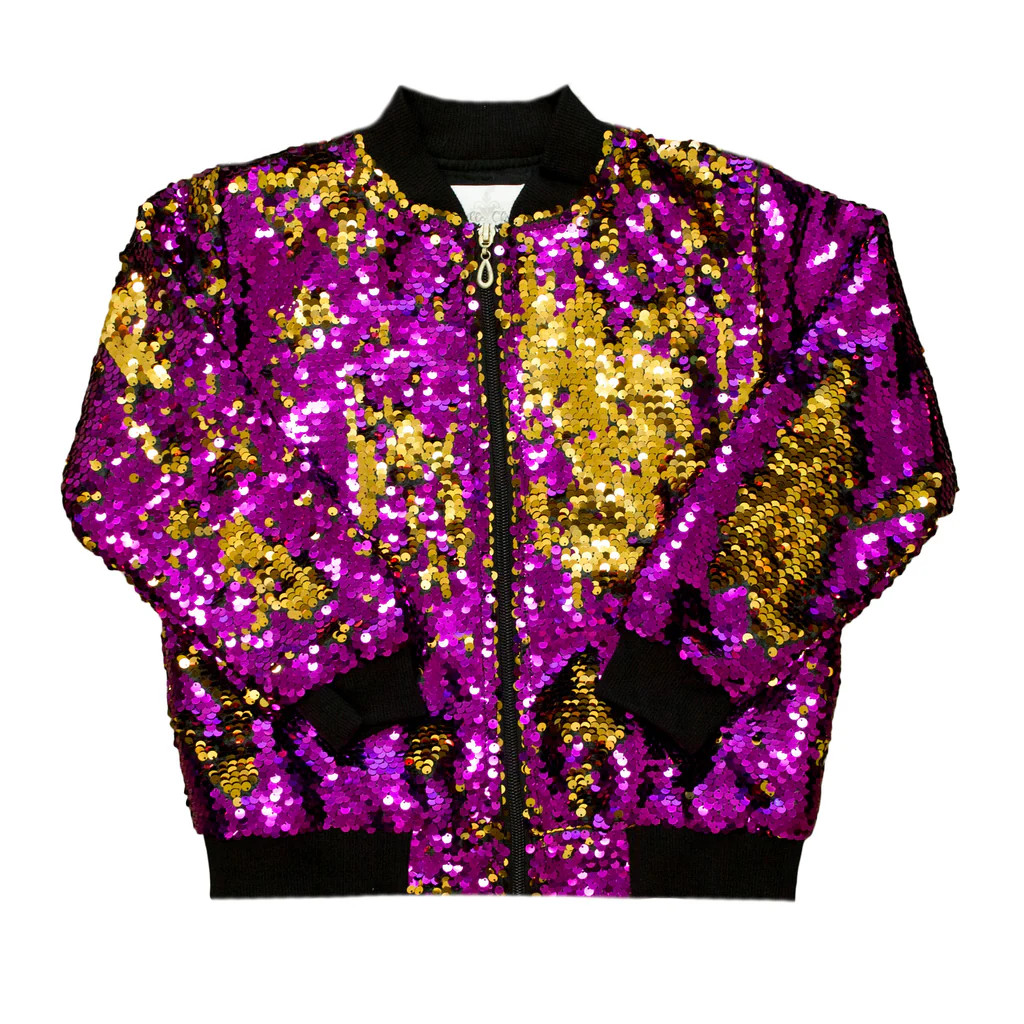 Purple And Gold Flip Sequin Adult Jacket | Belle Cher