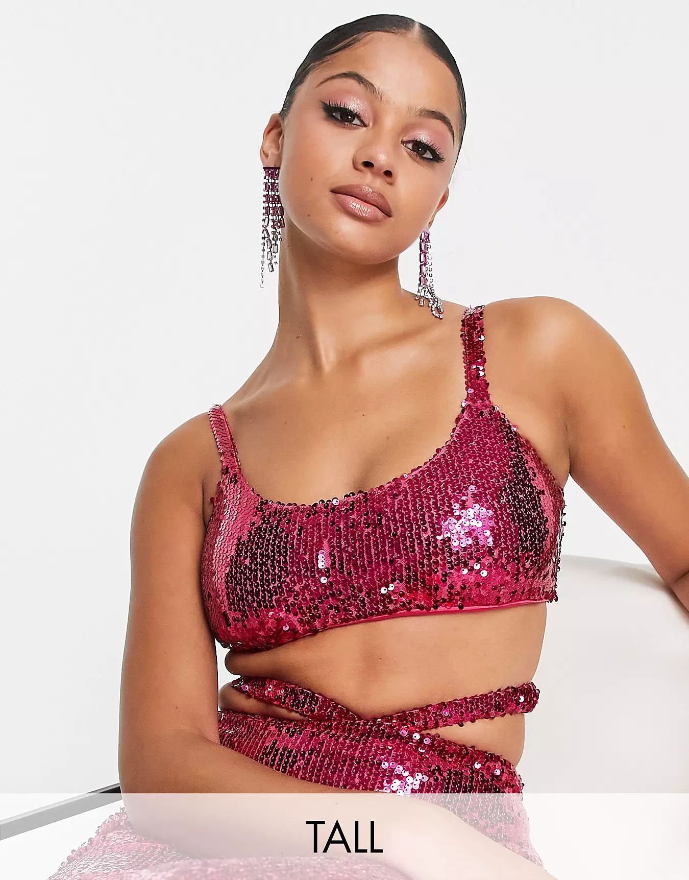 Simmi Tall Summer sequin bralet top in pink - part of a set | ASOS (Global)