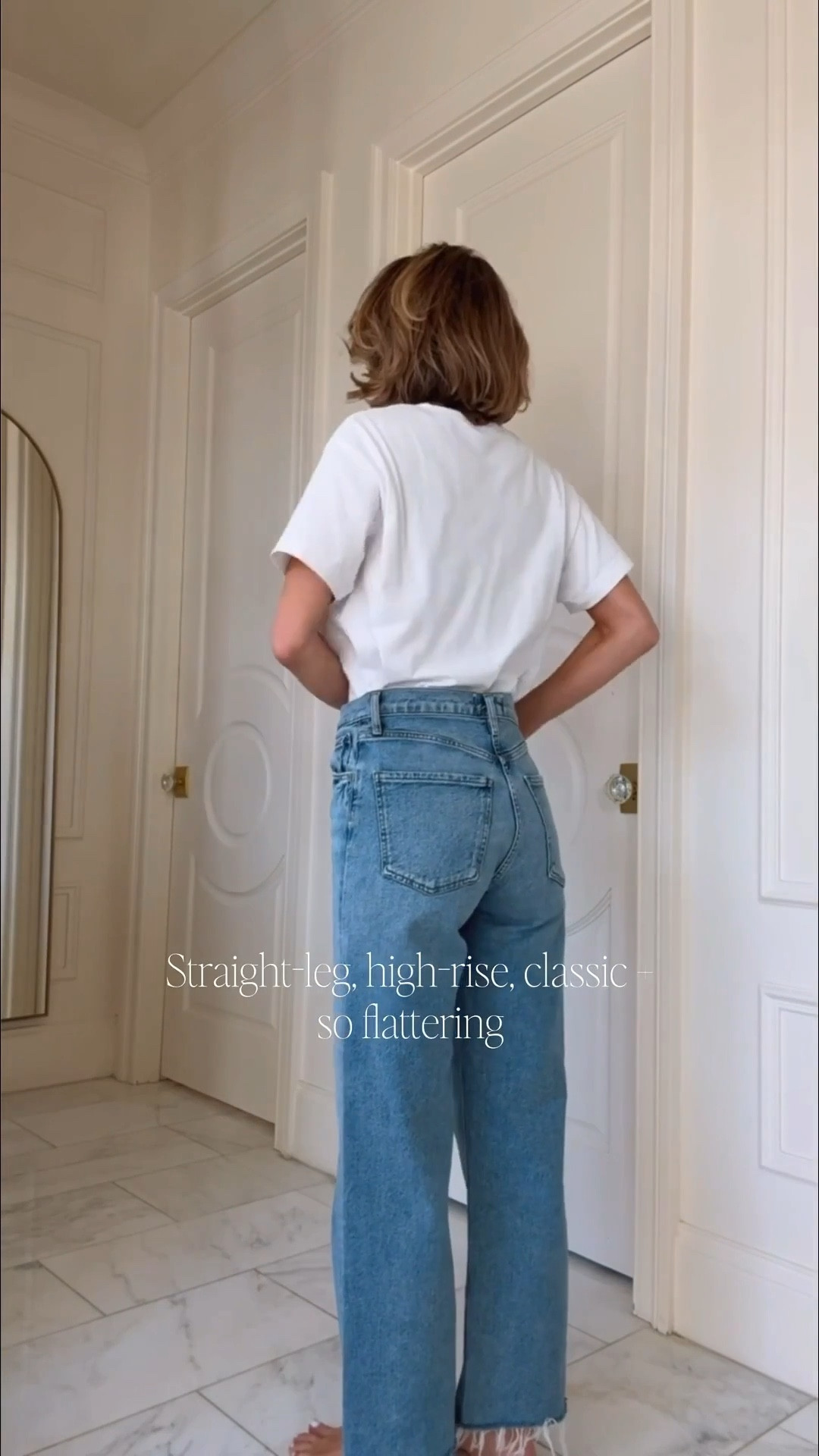 These Agolde jeans are back in stock! They've always been a go to of mine. Love the classy, straight leg high rise fit. These are non stretch fit tts. I'm wearing size 25 fit tts