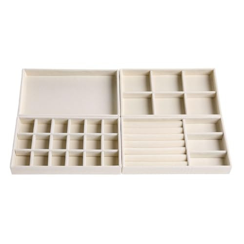 AIRZSNRY Jewelry Organizer Trays for Drawers, Stackable Jewelry Storage Trays for Women, Velvet Drawer Inserts Display Case for Rings Stud Necklaces, Set of 4 | Amazon (US)