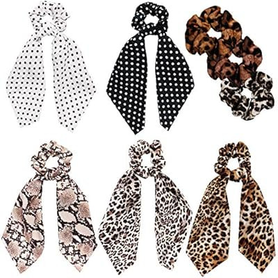 Ivyu Scarf Scrunchies Women Hair Ties - Satin Silk Hair Scarves Scrunchys Bow Leopard Ribbon Scru... | Amazon (US)