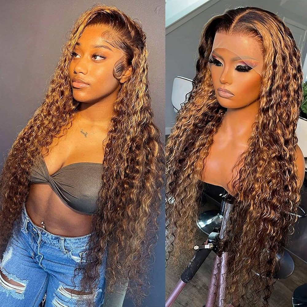 Highlight Ombre 13x4 Deep Wave HD Undetectable Transparent Lace Front Wigs Human Hair for Women 4... | Amazon (US)