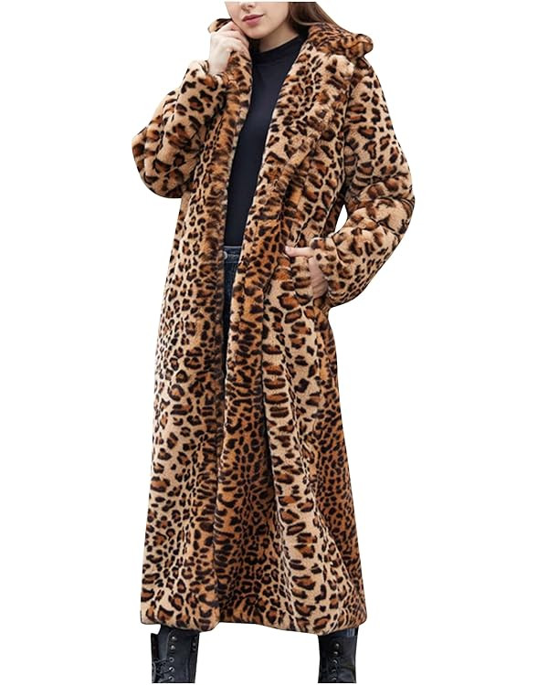 Leopard Print Cardigan for Women Winter Luxury Faux Fur Warm Coats Open Front Long Sleeve Dressy ... | Amazon (US)