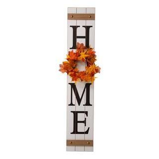 Glitzhome 42 in. H Wooden Home Porch Sign with 3 Changeable Wreathes (Spring/Fall/Christmas)-2010... | The Home Depot